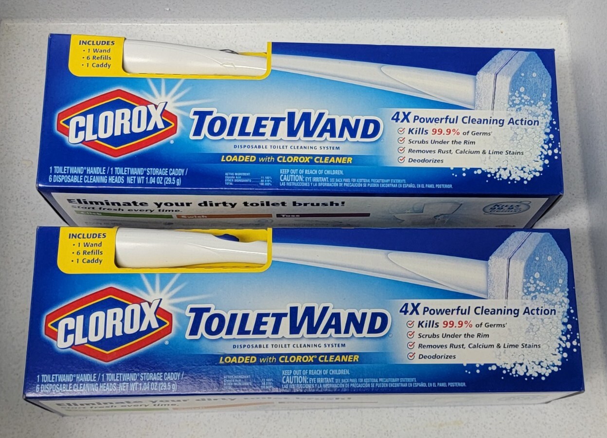 2 sets Toilet Wand Starter Kit, 6 Disposable Heads, 1 caddy 1 wand in each set