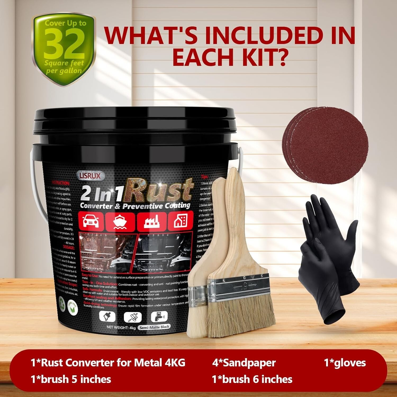 LISRUX 2in1 Rust Converter & Metal Primer, black Rust Inhibitor Paint For Metal