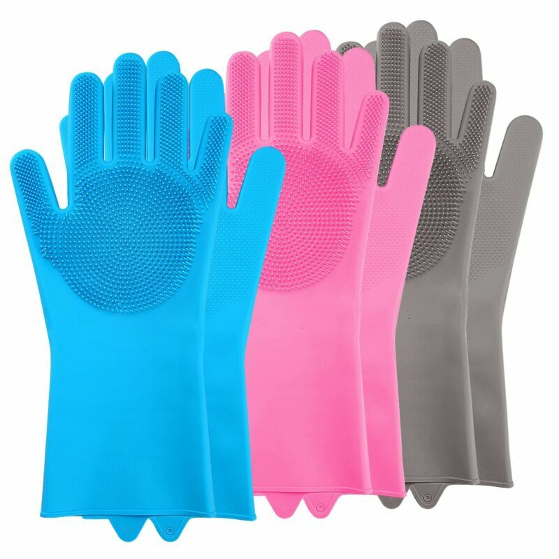Magic Gloves Dish Washing Silicone Rubber Scrubber Cleaning Cold Heat Resistant