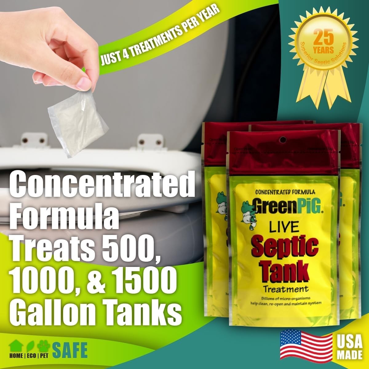 -Enzyme Septic Treatment – 12 Flush Packets, Odor Control