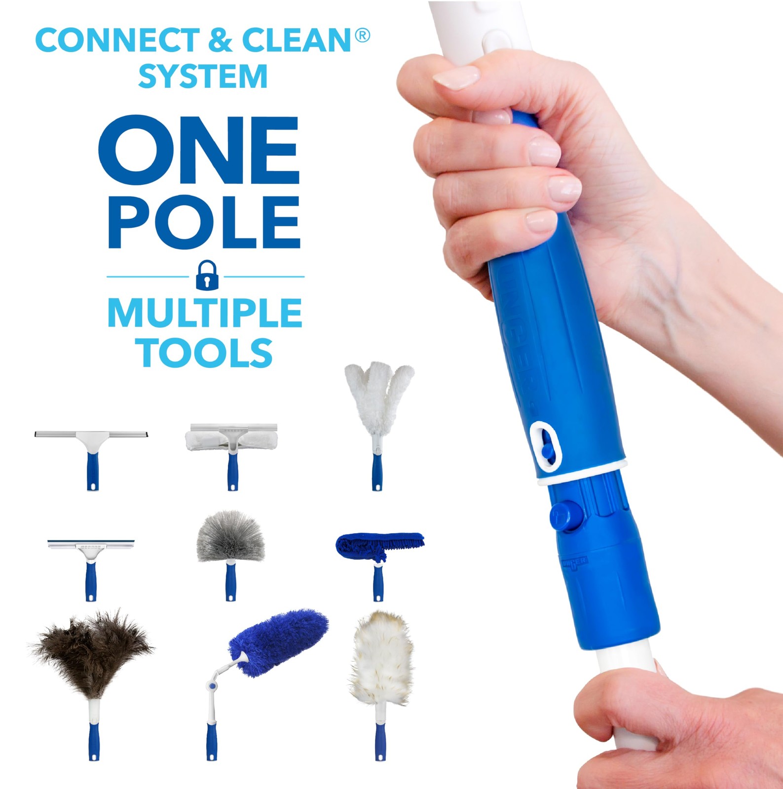 Connect and Clean Dusting Kit with 4′ Steel Pole, Features Microfiber Duster,…