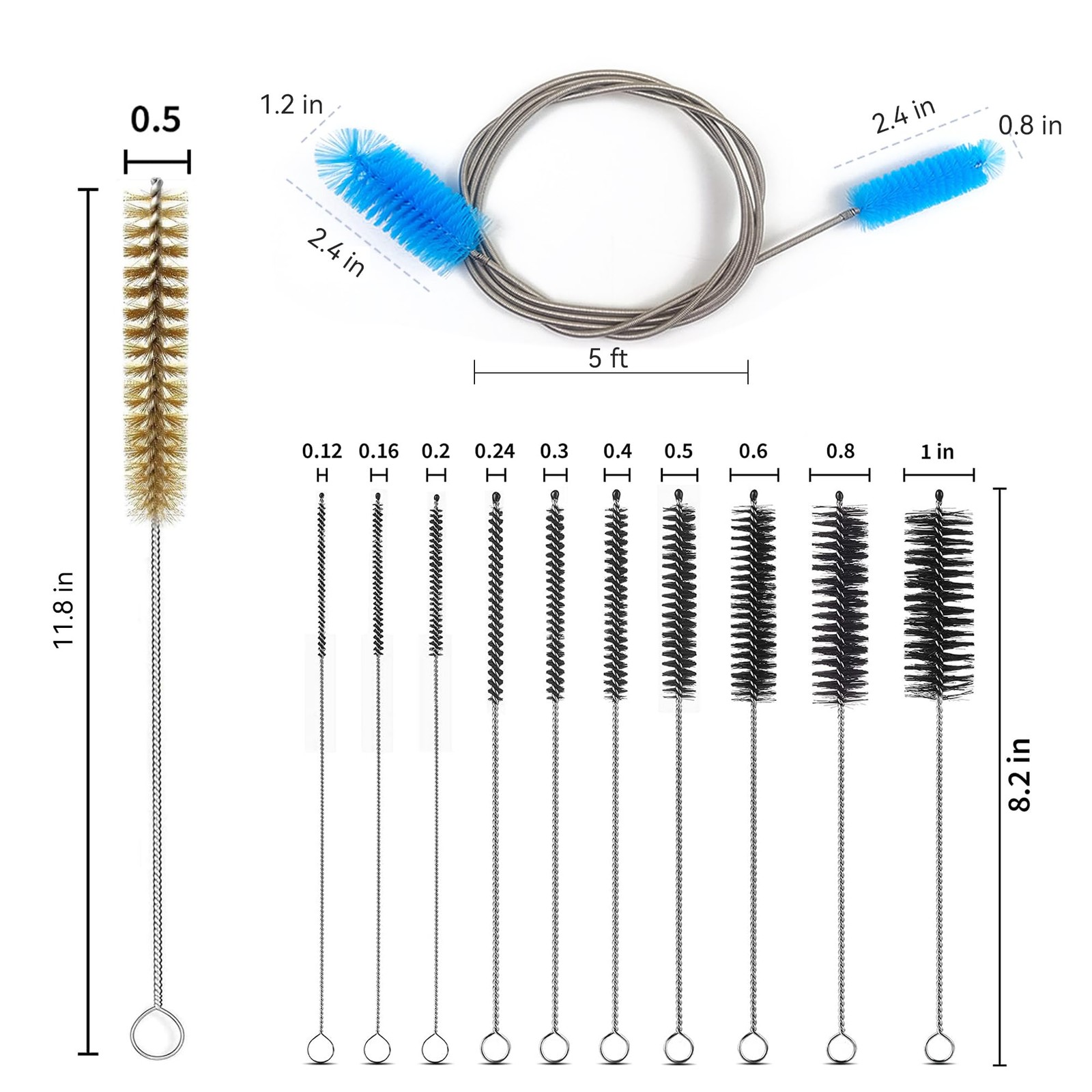 12 Pcs Tube Pipe Cleaners Brush Set | Flexible Drain Brush,Long Straw Brush