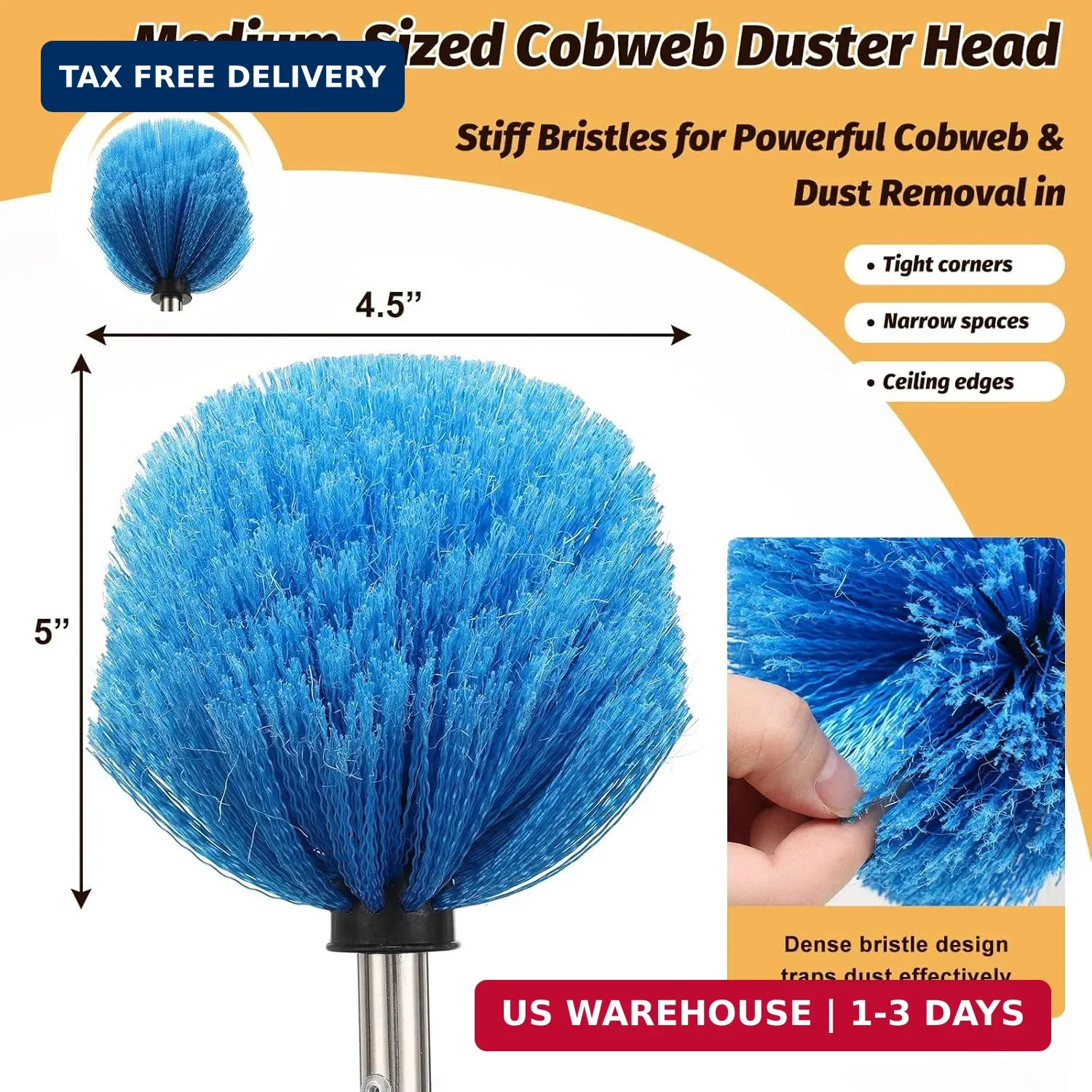 Cobweb Duster Brush with Extension Pole,Lightweight 5ft Long Spider Web Cobwebs