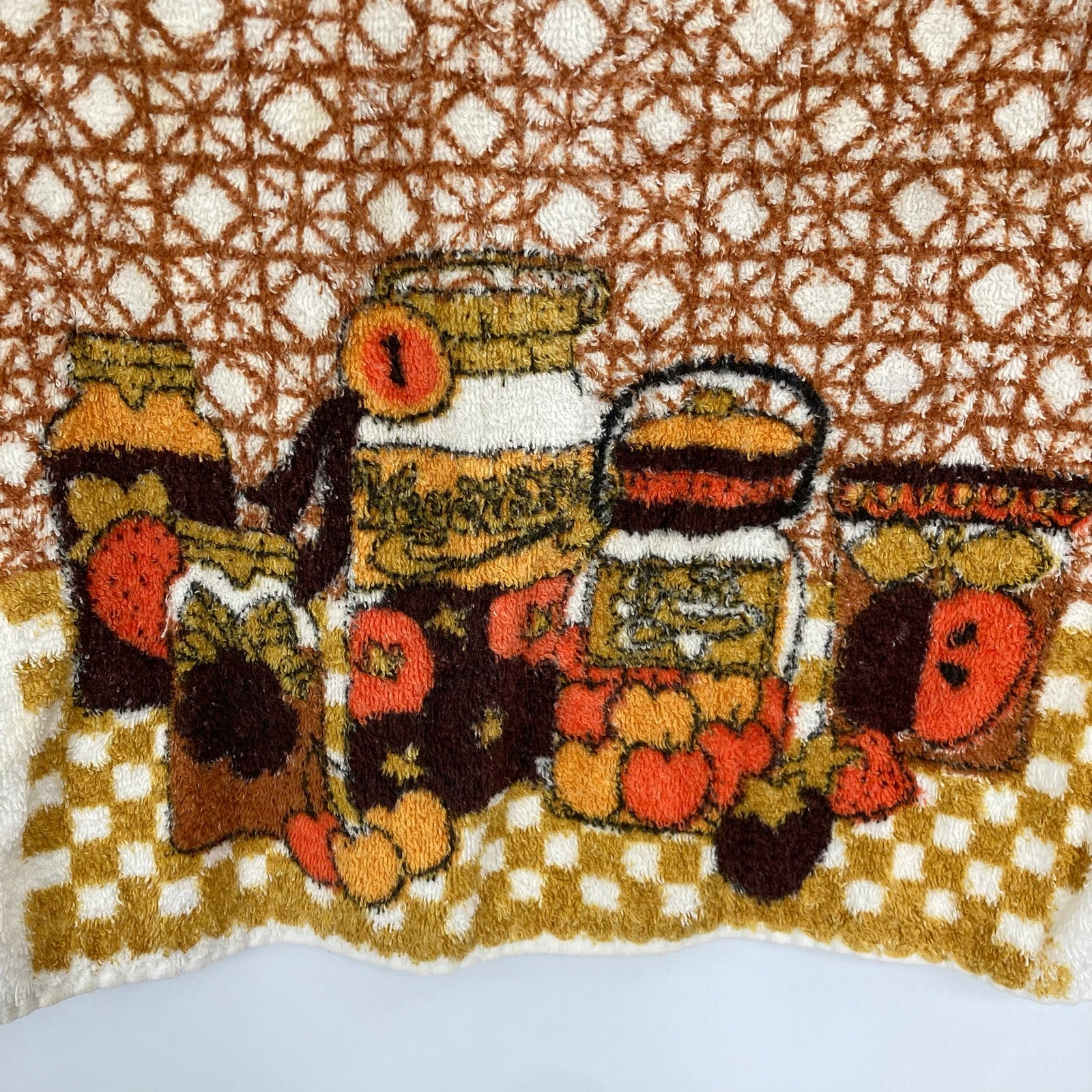 Vintage Sayco 70s Mid Century Modern Fruit Print USA Made Kitchen Tea Towel