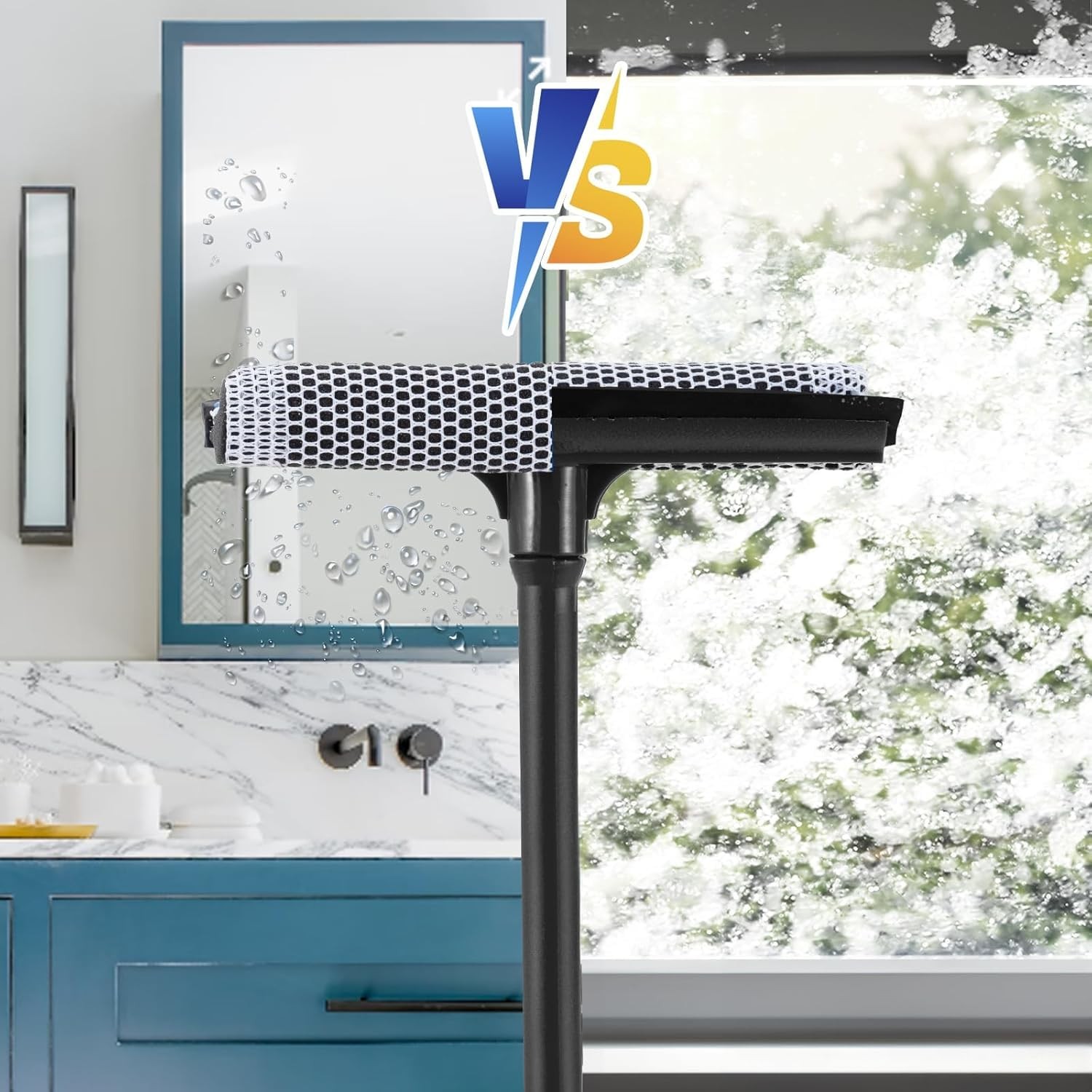 2in1 Window Squeegee Sponge Cleaner 15.9 Plastic Handle Glass Shower Car