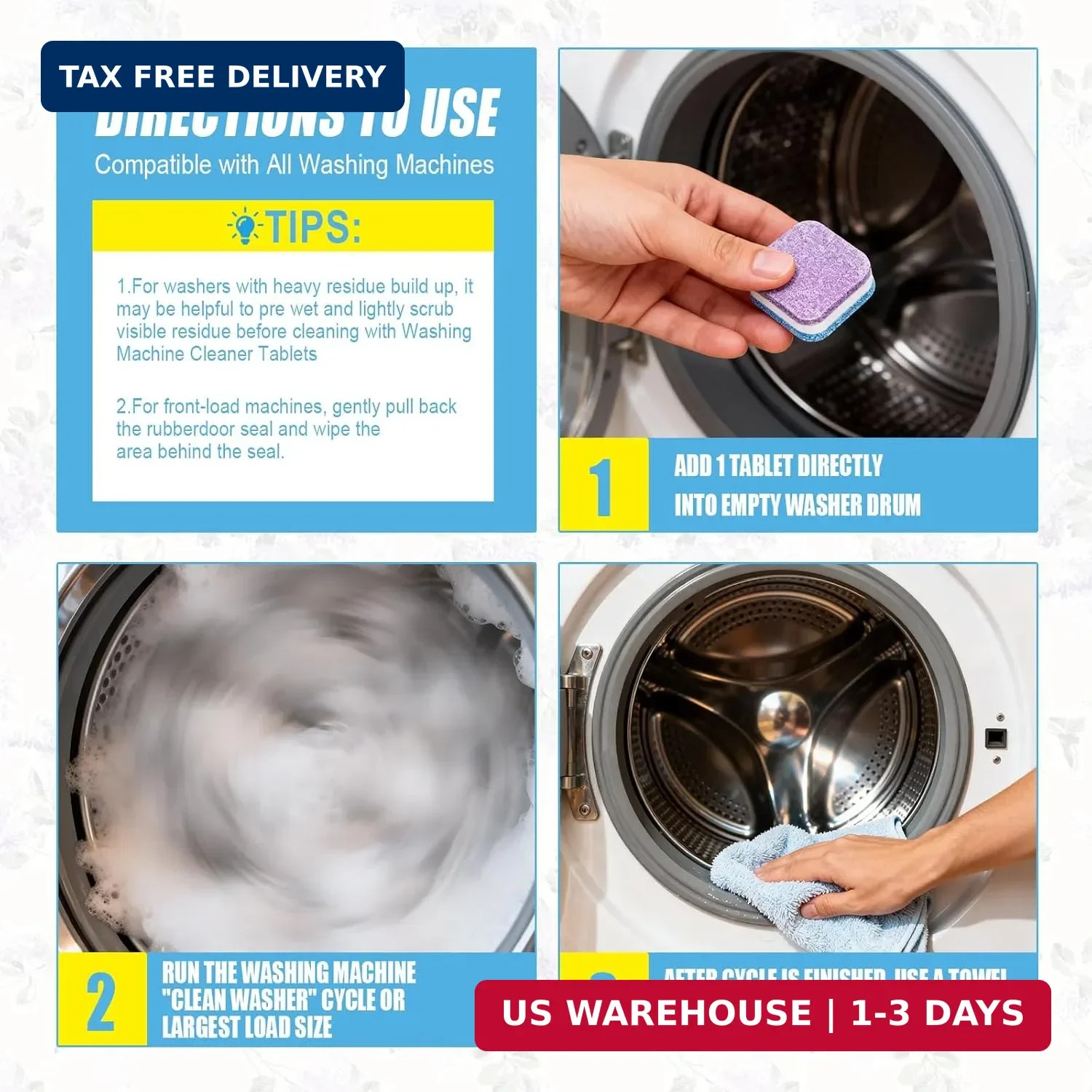 Washing Machine Cleaner Tablets – 24 Pack (12 Month Supply) | HE Compatible for