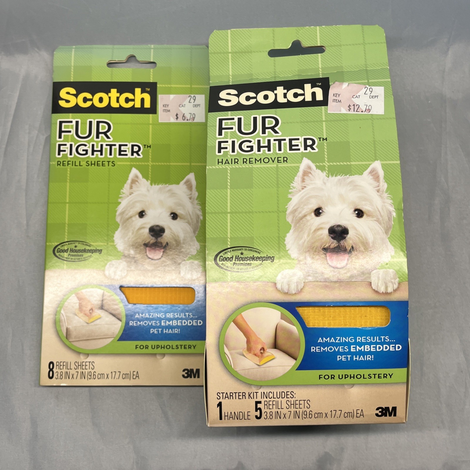 Scotch Fur Fighter Pet Dog Cat Hair Remover Handle & 5 Refill Sheets Plus Refill