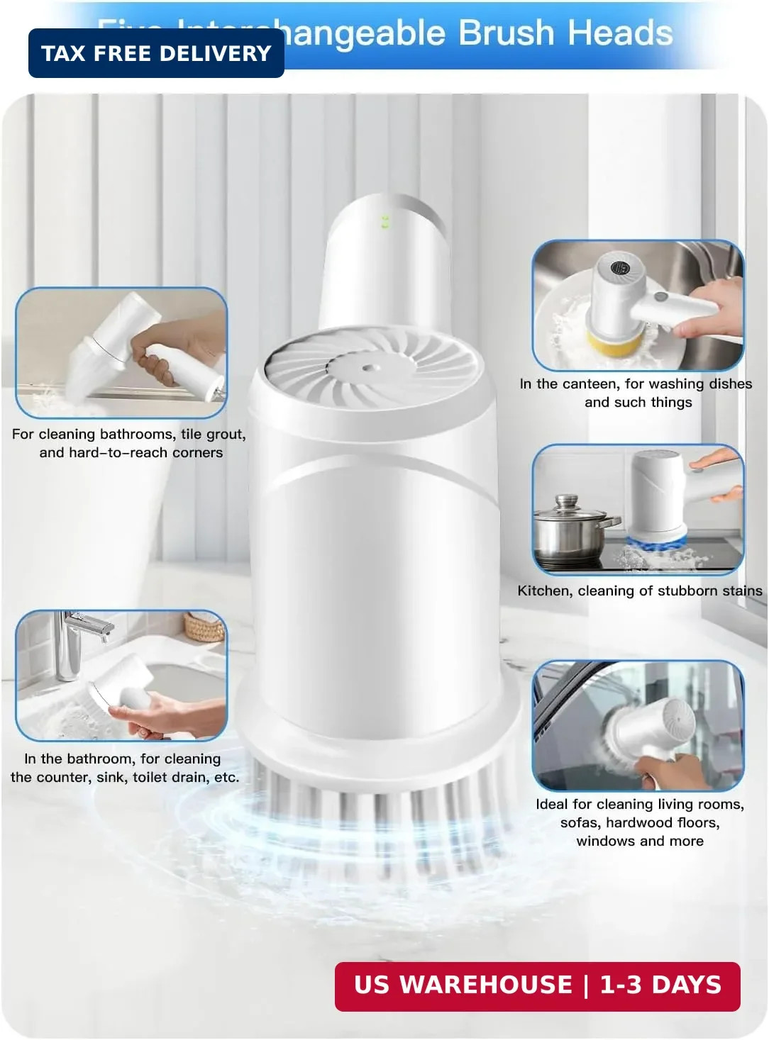 Electric Spin Scrubber – Cordless IPX7 Waterproof Shower Scrubber with 2 Speed S