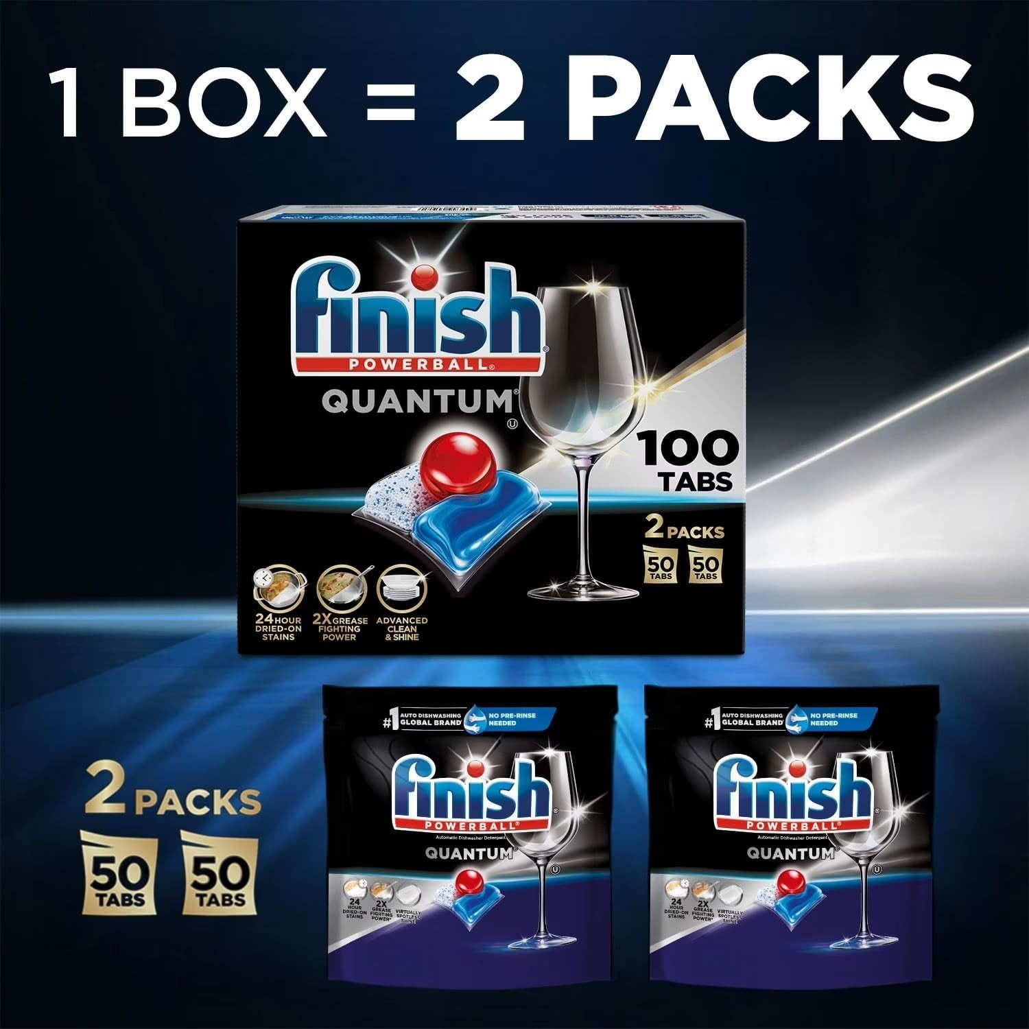 Finish Quantum Powerballs Dishwashing Detergent Gel Tabs 3.52 Lb, 100 Tabs