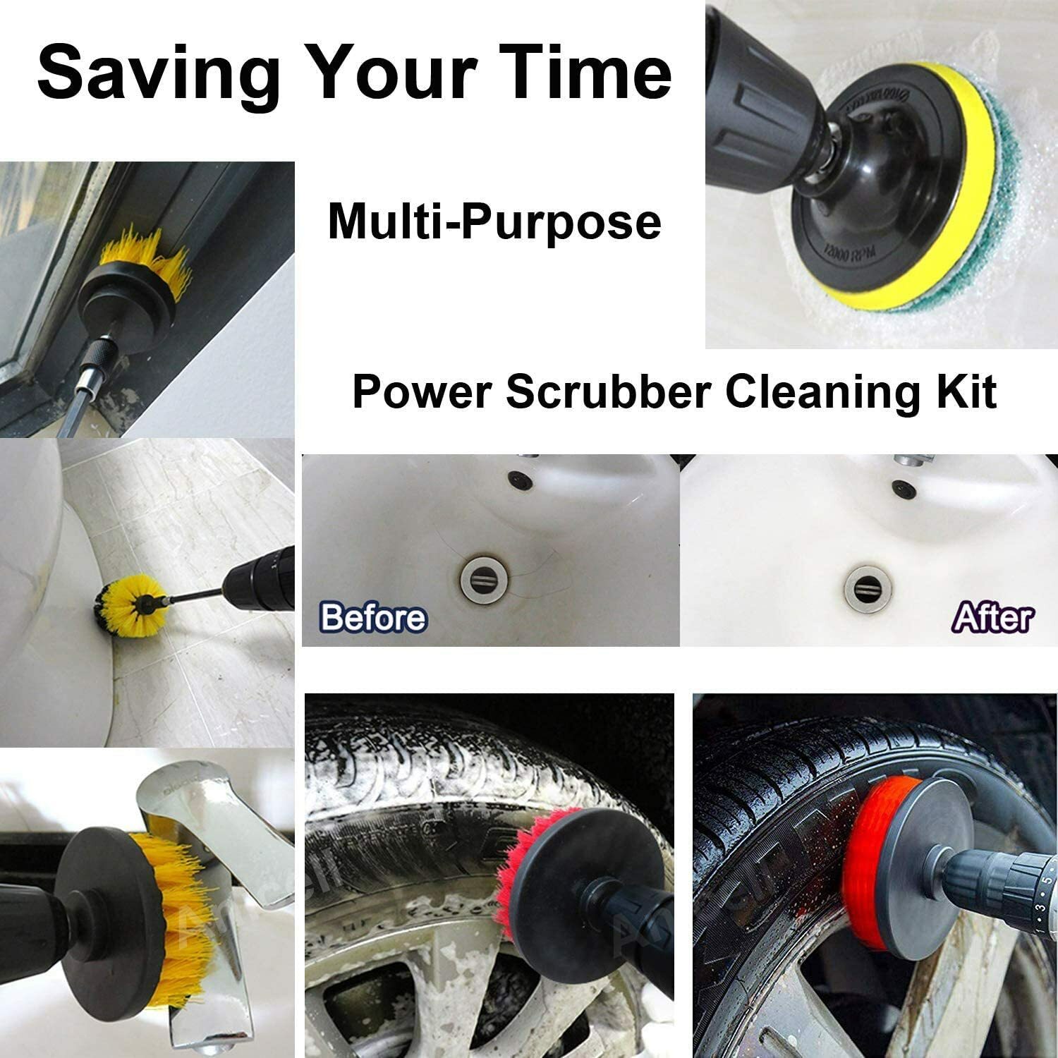 24 Pieces Drill Brush Attachment Set Power Scrubber Cleaning Kit Electric Scrubb