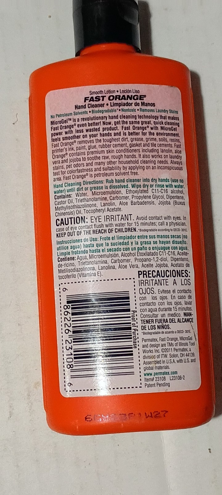 Fast Orange Hand Cleaner 7.5 Oz infused with Microgel