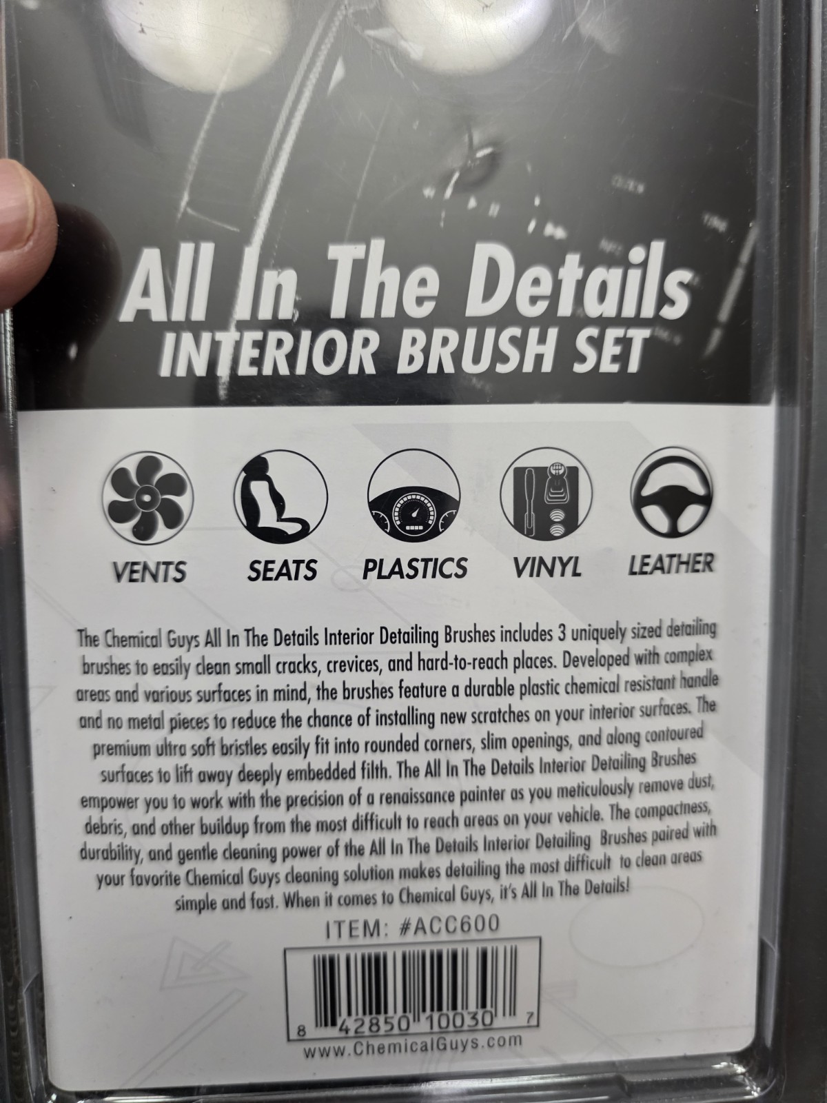 Chemical Guys ACC600 All In The Details Interior Detailing Brush Set New!! 🔥