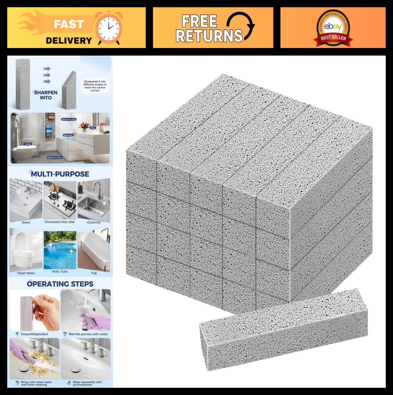 21 Pumice Stones for Toilet Bowl Cleaning – Removes Hard Water Rings, Multi-Surf