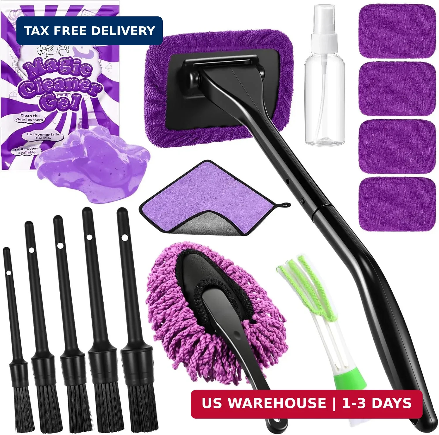 16 Pcs Windshield Cleaner Tool, Car Cleaning Kit with Various Detailing Brushes