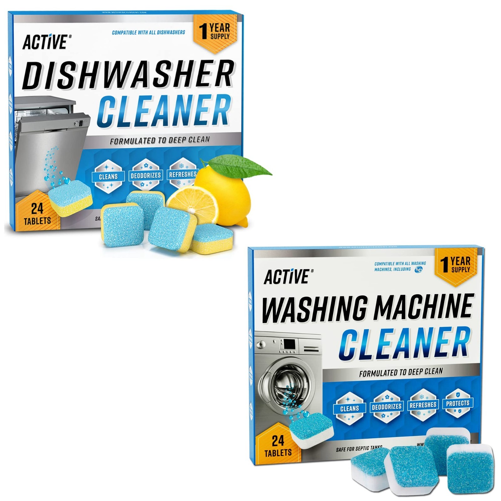 Washing Machine & Dishwasher Cleaning Tablets Bundle – 48 Deep Clean Tablets, 12