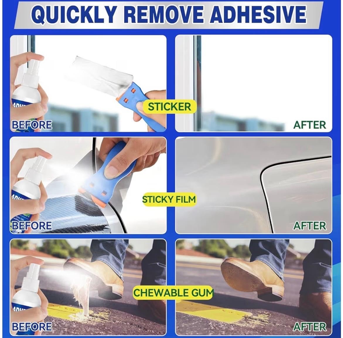 Adhesive Remover Spray 120ml/4.06 fl oz for Multiple Surfaces w/ Scraper