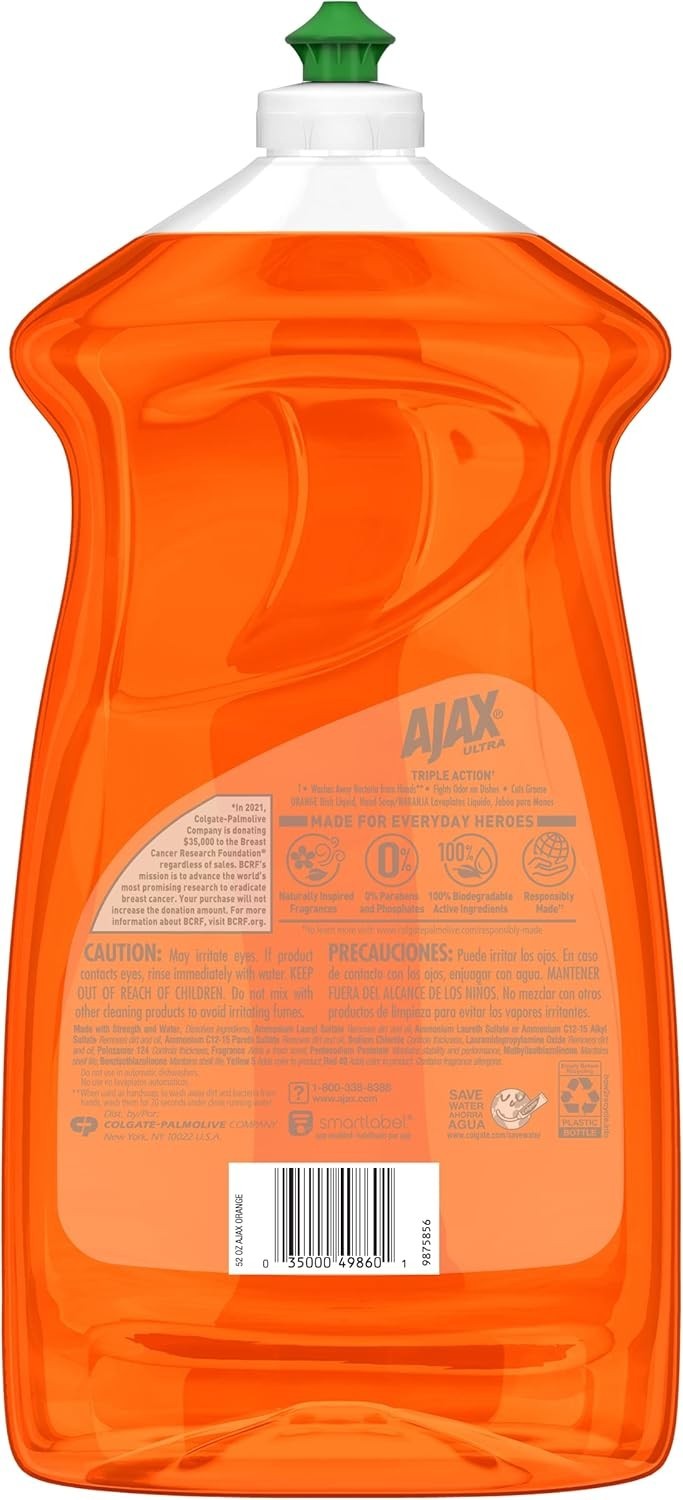 Ultra Liquid Dish Soap Orange Scent,Triple Action, Mess-Free, 52 fl oz Bottle