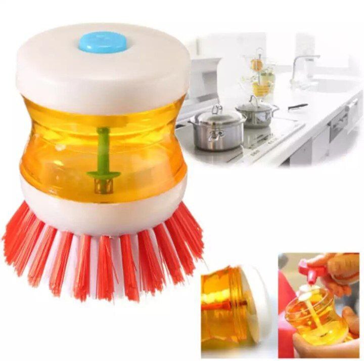 Kitchen Wash Pot Dish Brush Clean Utensils with Washing Up Liquid Soap Dispenser