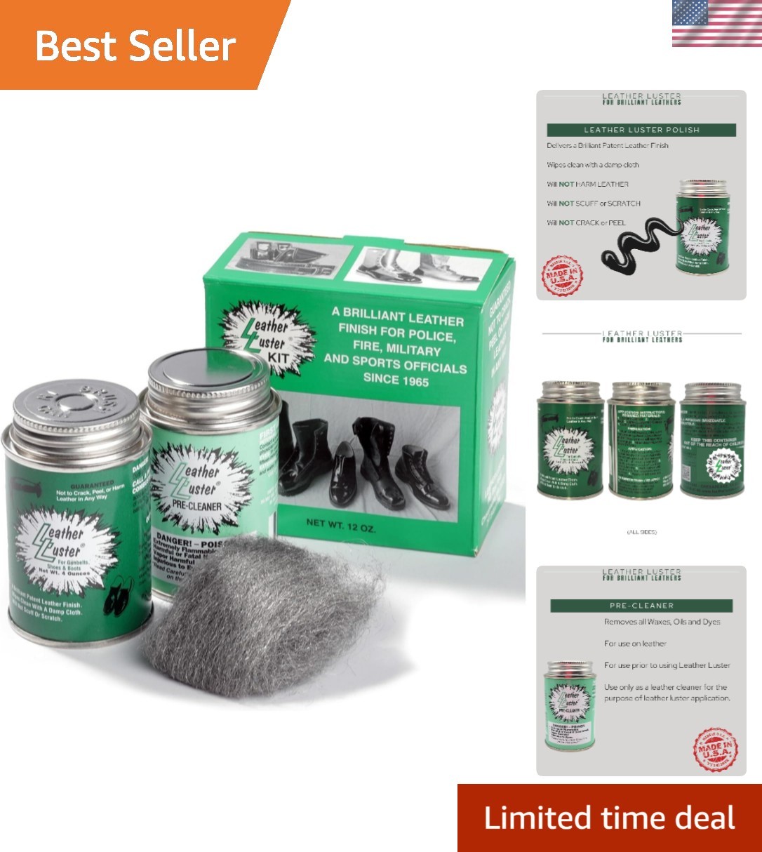 Complete Leather Care Kit – Polish, Cleaner, Conditioner – 12oz Made in the USA