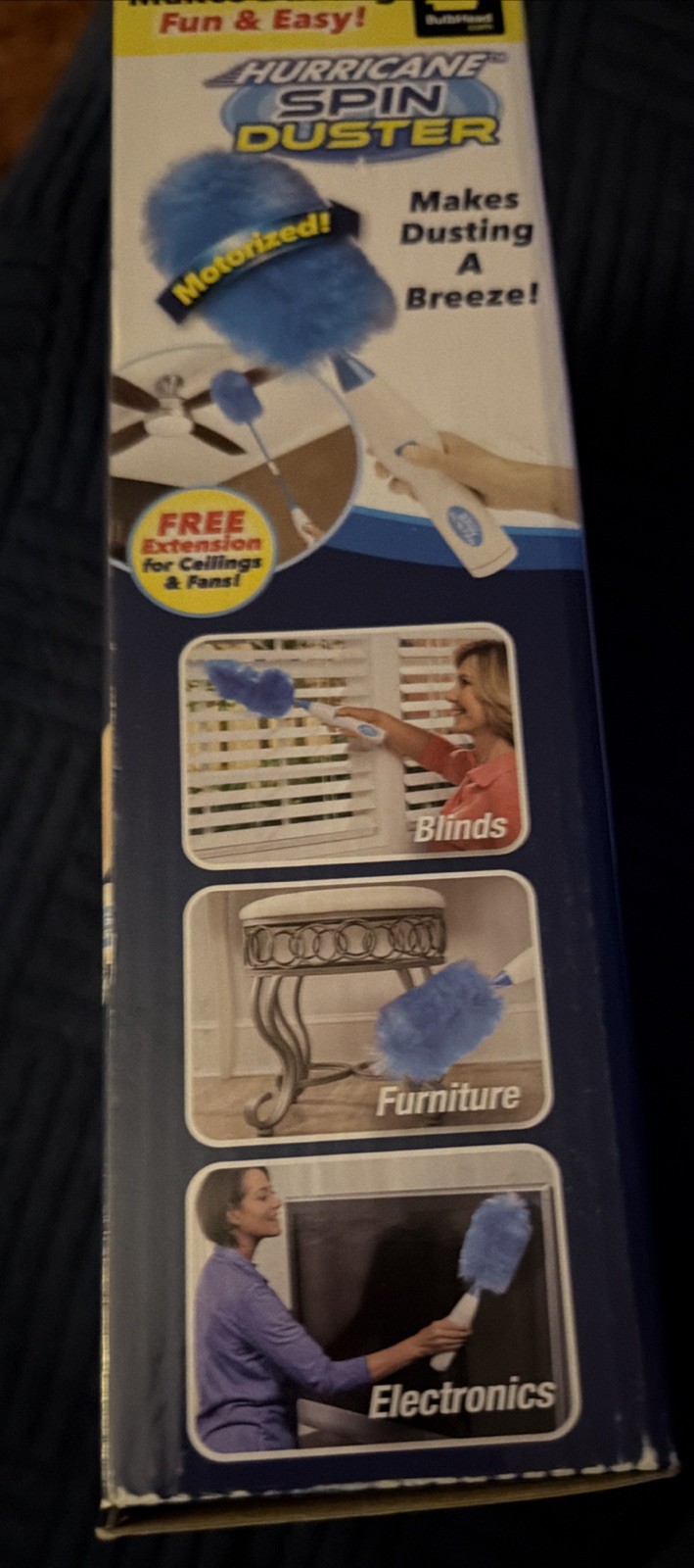 Hurricane Spin Duster Motorized Dust Wand w/3ft Extension For Ceiling Fans