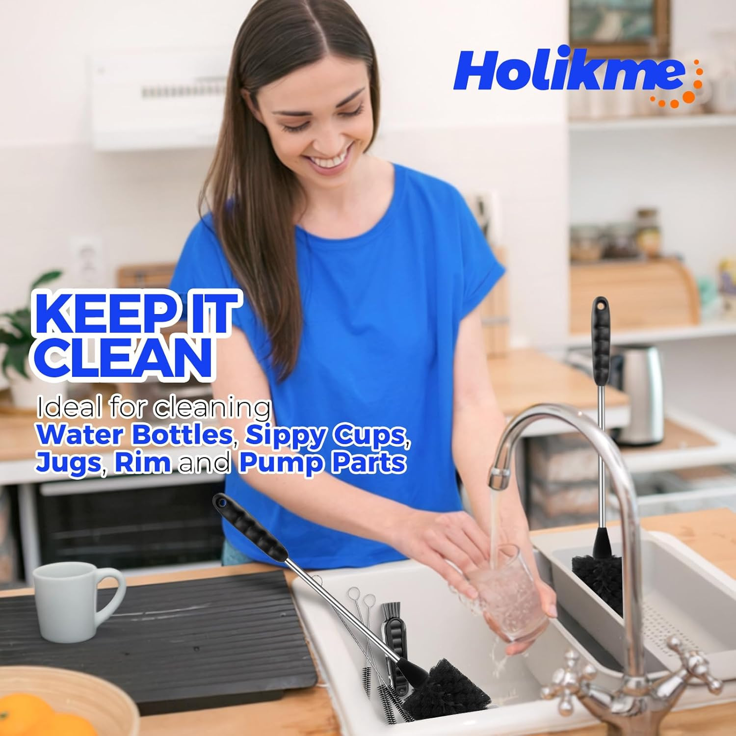 Holikme 6 Pack Bottle Brush Set, 14″ Long Handle Stainless Steel Bottle Cleaner