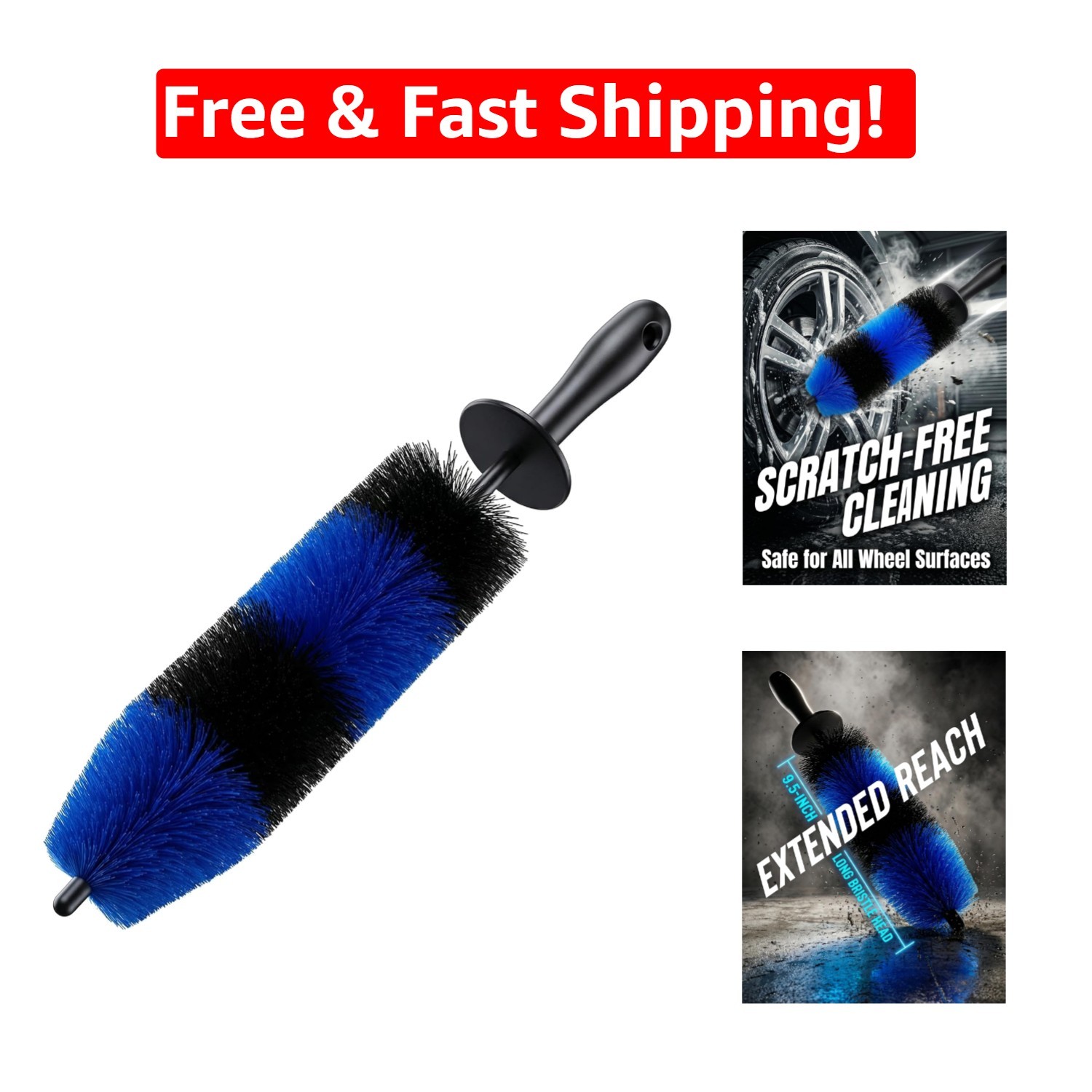 Master Wheel & Tire Brush – Soft Bristle 9.5-inch Detailing Tool for Easy