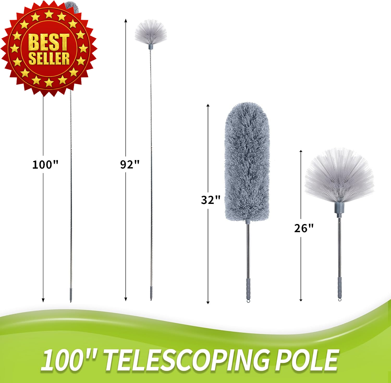 IVYROLL Cobweb Duster with Extension Pole 100″ Microfiber Ceiling Cleaner