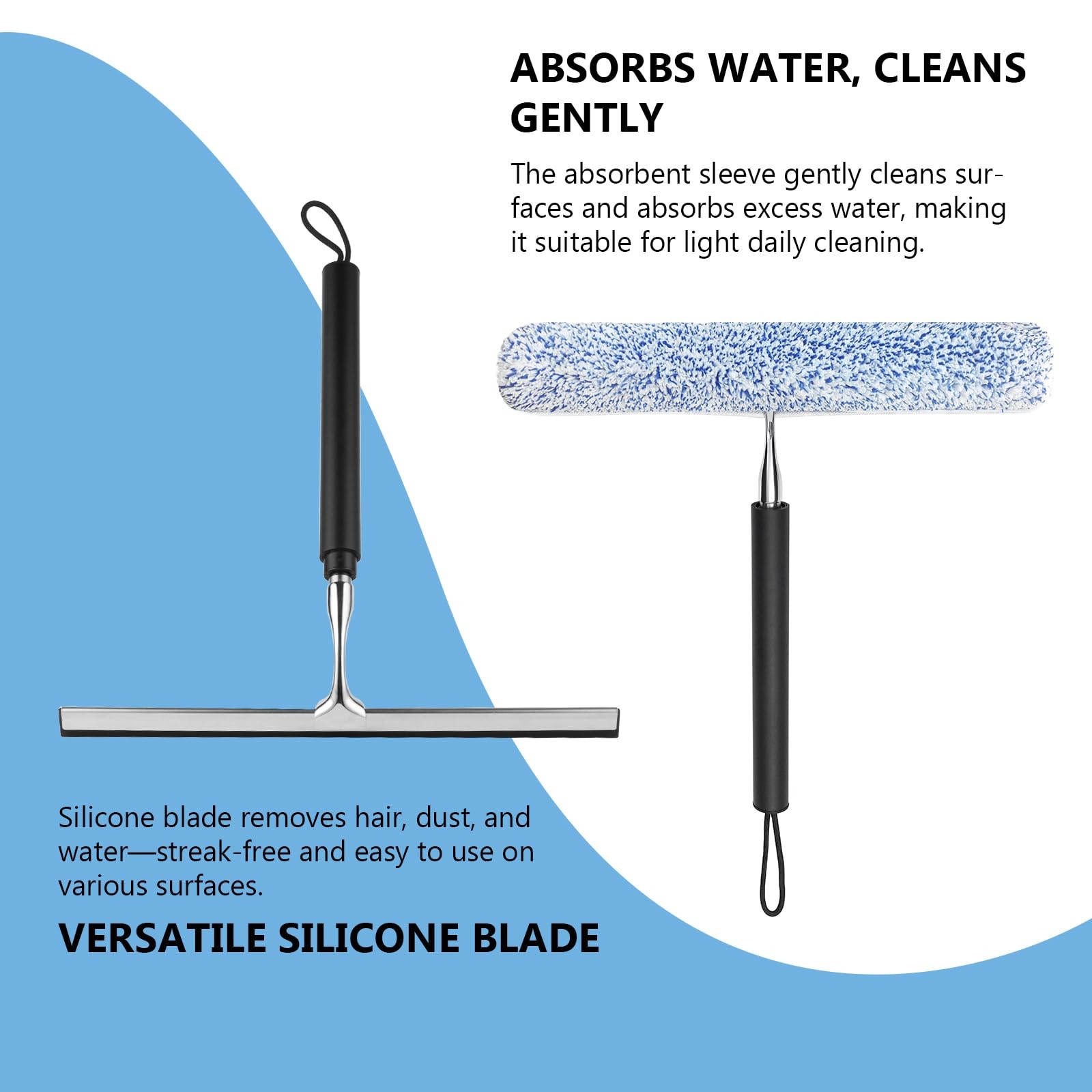 Squeegee for Shower Glass with Long Handle – Extends 13″ to 48″, Includes 2 T…