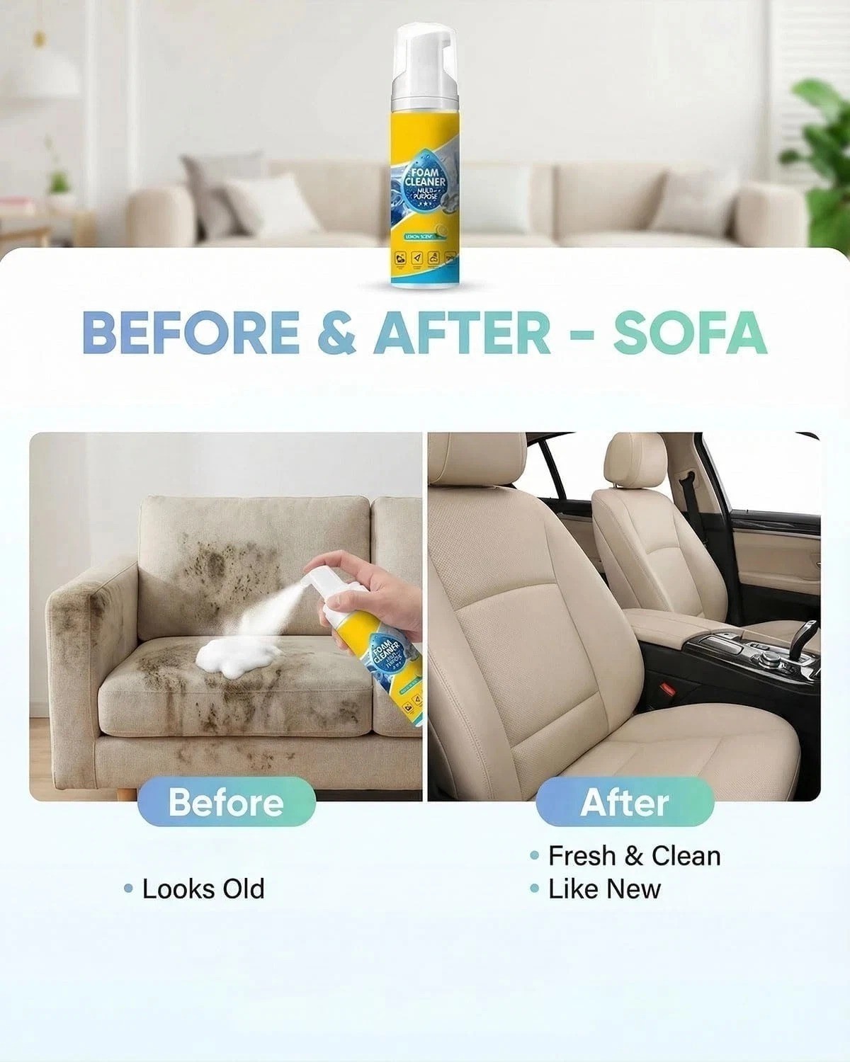 4-in-1 Multi-Enzyme Foam Cleaner, Deep Cleaning Spray for Car Kitchen Bathroom !