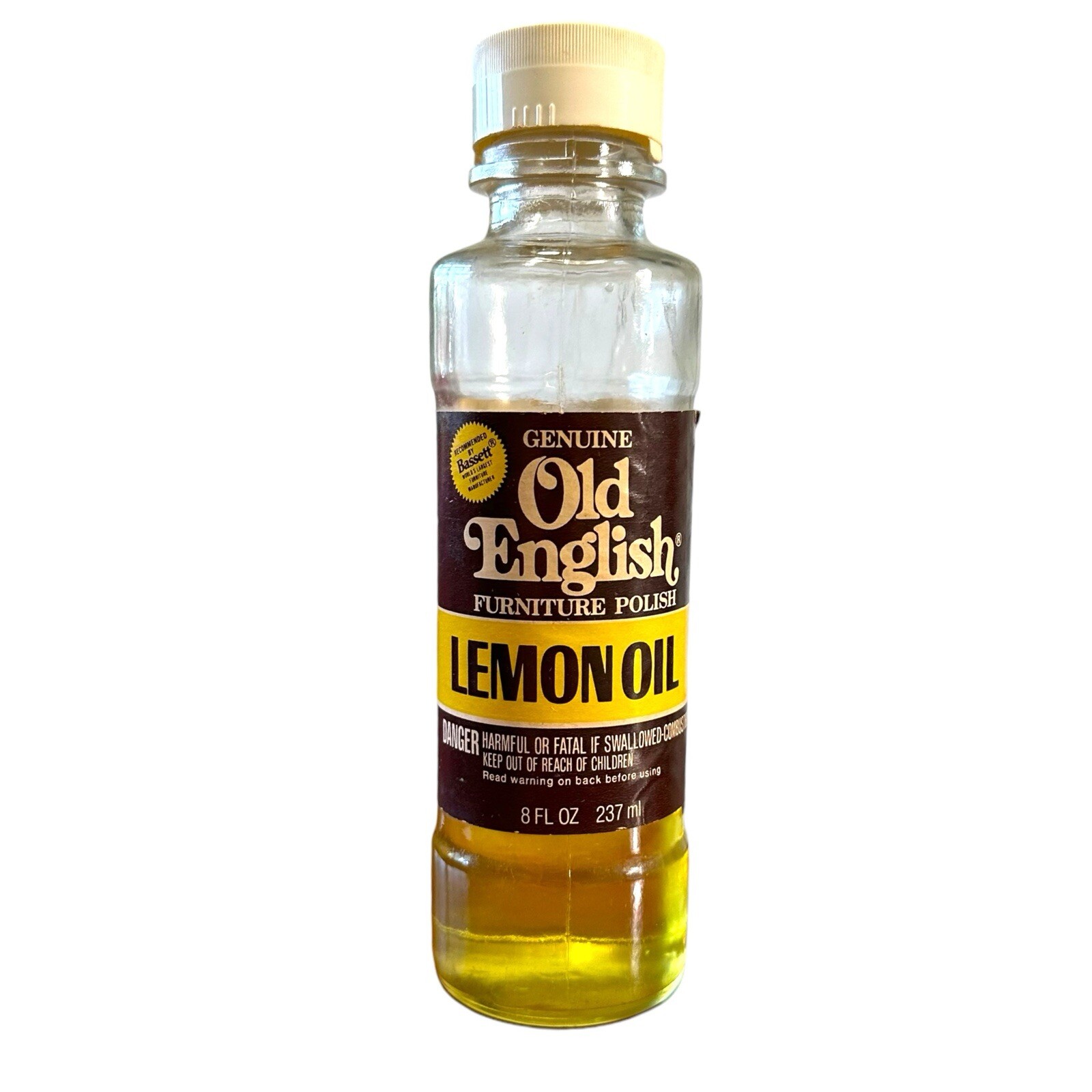 60s Old English Old Formula Lemon Oil Furniture Polish Glass Bottle Paper Label