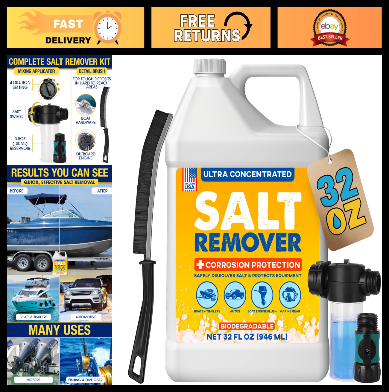 32 Oz Salt Remover & Corrosion Protection – Ideal for Boats, Cars, Marine Engine