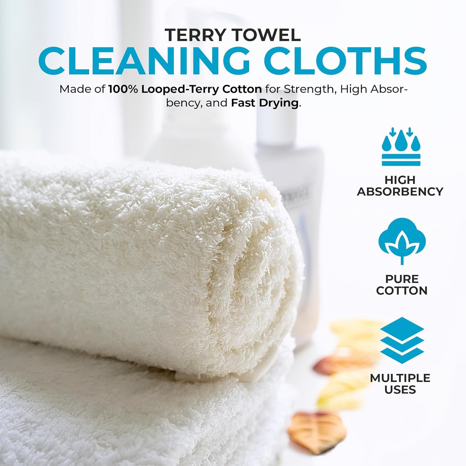 79171 Terry Cleaning Cloths, 12″X12″, White, 50 Pack