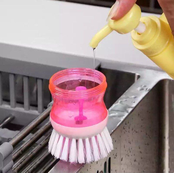 Kitchen Wash Pot Dish Brush Clean Utensils with Washing Up Liquid Soap Dispenser