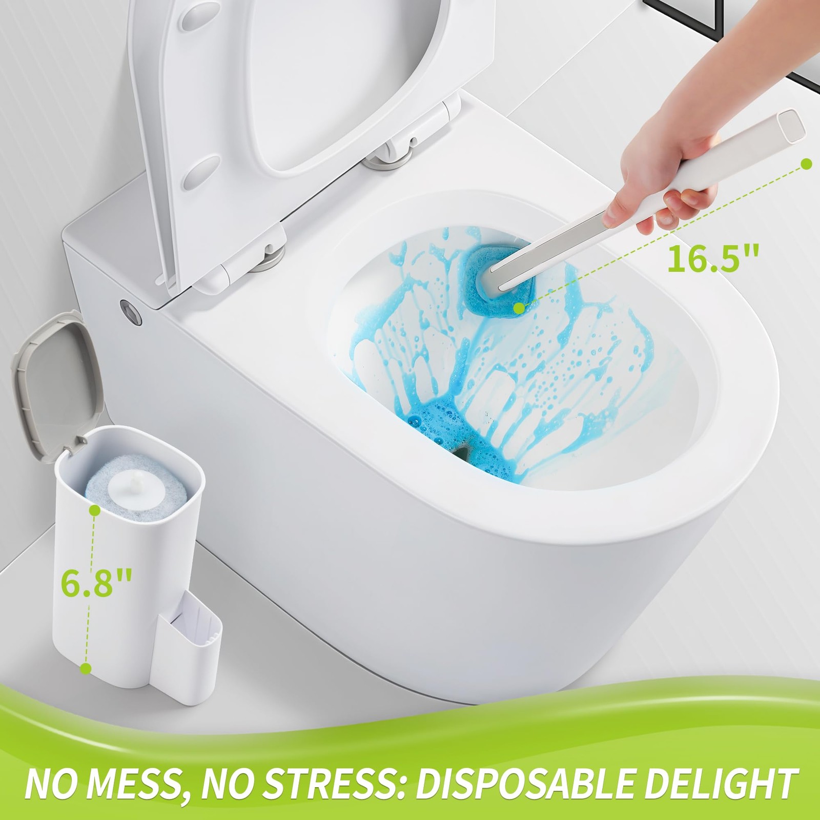 Toilet Bowl Cleaner Wand with 14 Refills, Disposable Toilet Brush Set with Ho…