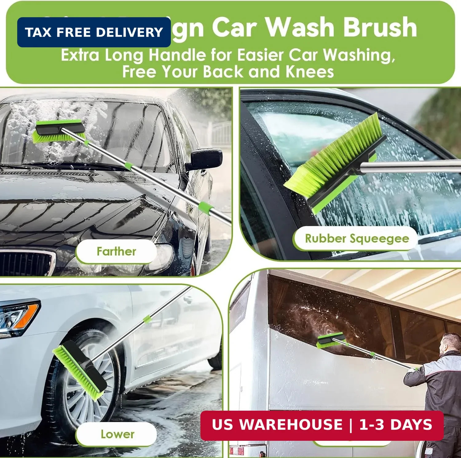 2 Pack Car Wash Brush with Long Handle, 62″ Microfiber Car Wash Mop and Car Wash