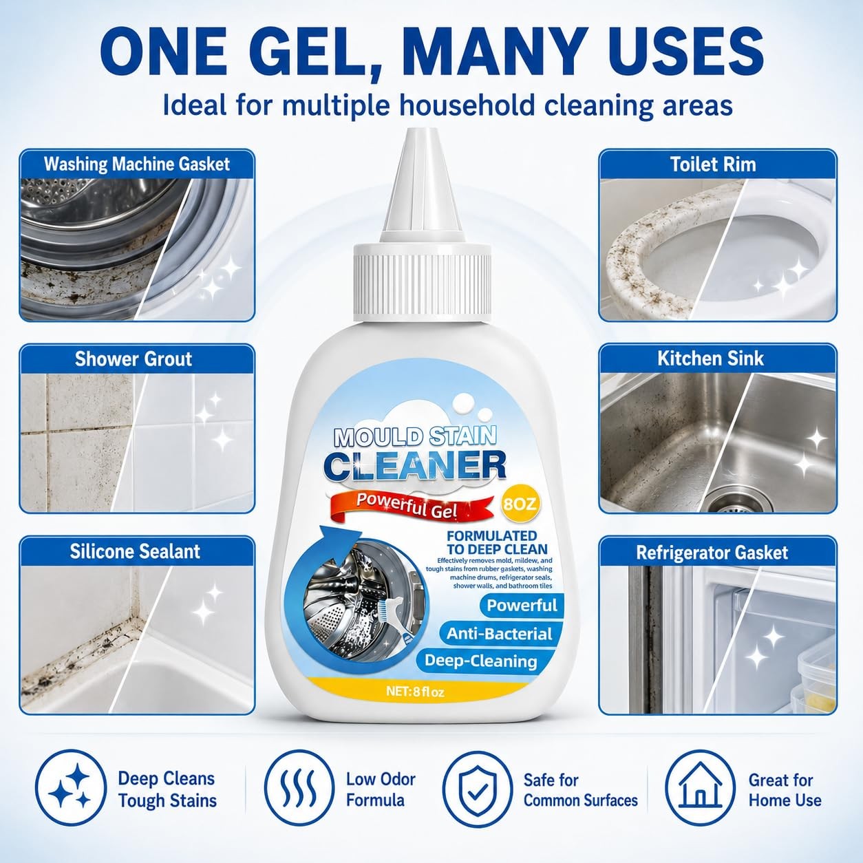 Housemold Stain Remover Gel for Washing Machine & Bathroom – Low Odor Remover…