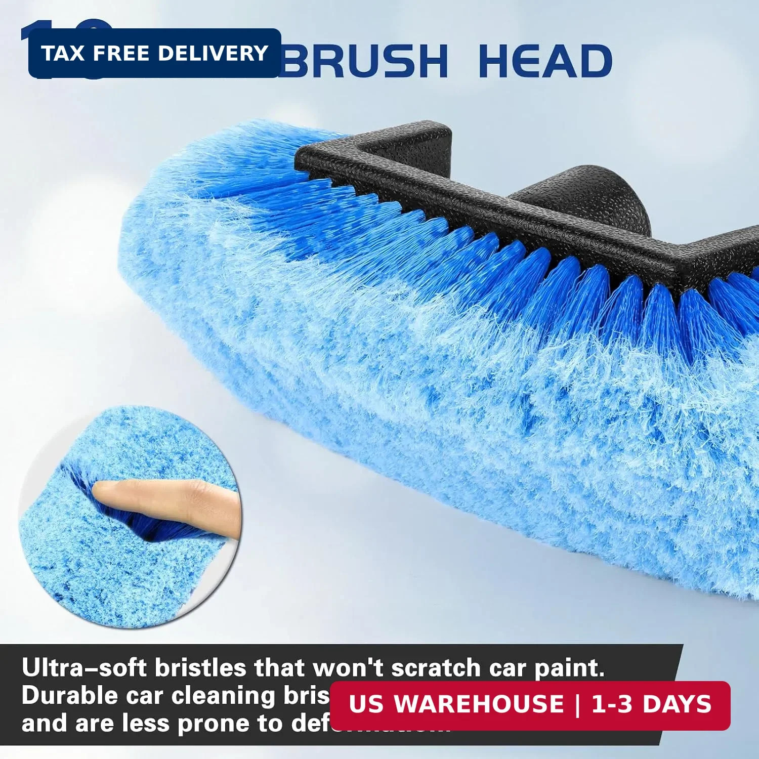 10″ Car Wash Brush Head with Soft Bristles – Gentle on Paint, Compatible with Po