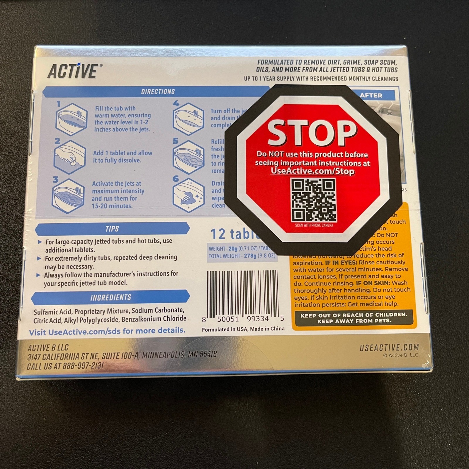 Active Jetted Tub Cleaner 12 Count Tablets 1 Year Supply for Hot Tubs Whirlpools
