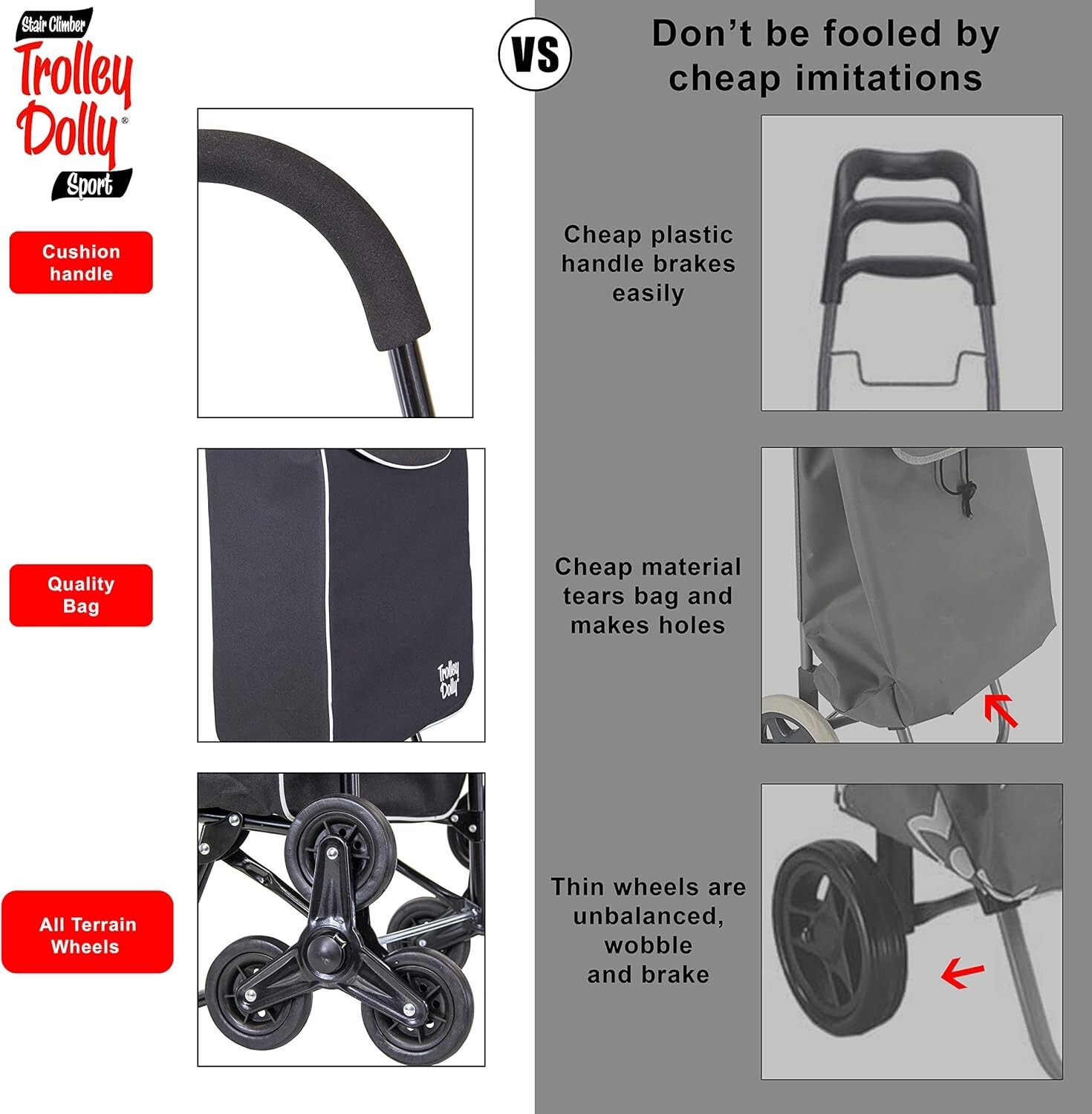 Trolley Dolly Black Foldable Shopping cart for Groceries w/Wheels &Removable Bag