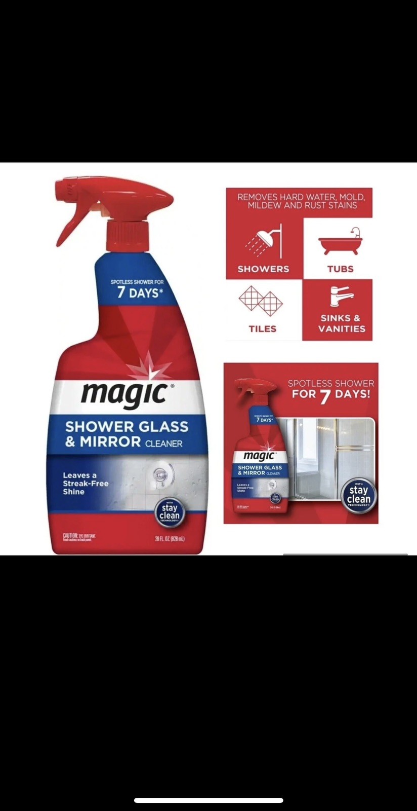 Magic SHOWER GLASS MIRROR Mold Stains CLEANER Fog Free & Spotless 28 oz. Pack
