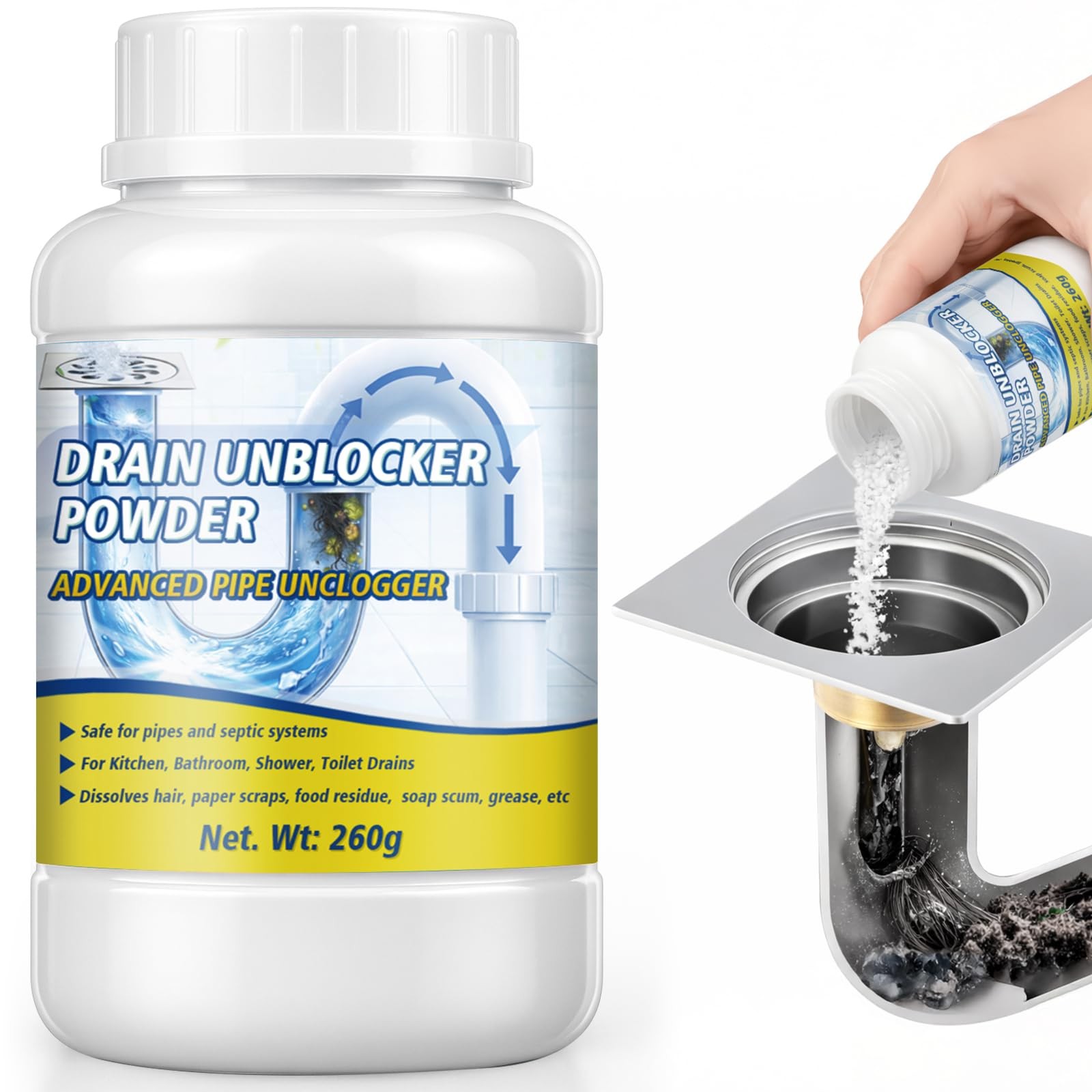 Powerful Drain Clog Remover, 260g Pipeline Dredging Agent & Drain Cleaner Fas…