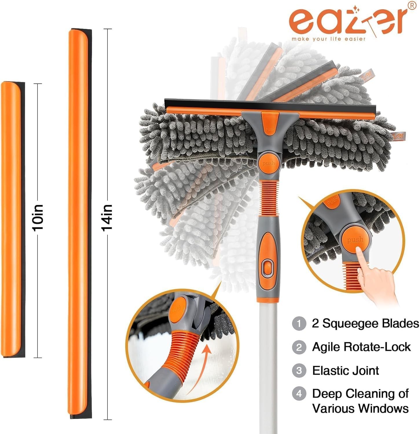 2-in-1 Window Cleaner Tool, 64” Window Squeegee for Home, Window Cleaning Sq…