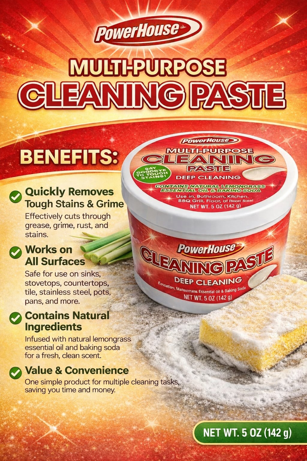 POWERHOUSE Multi-Purpose Cleaning Paste, 5 oz – Lemongrass & Baking Soda