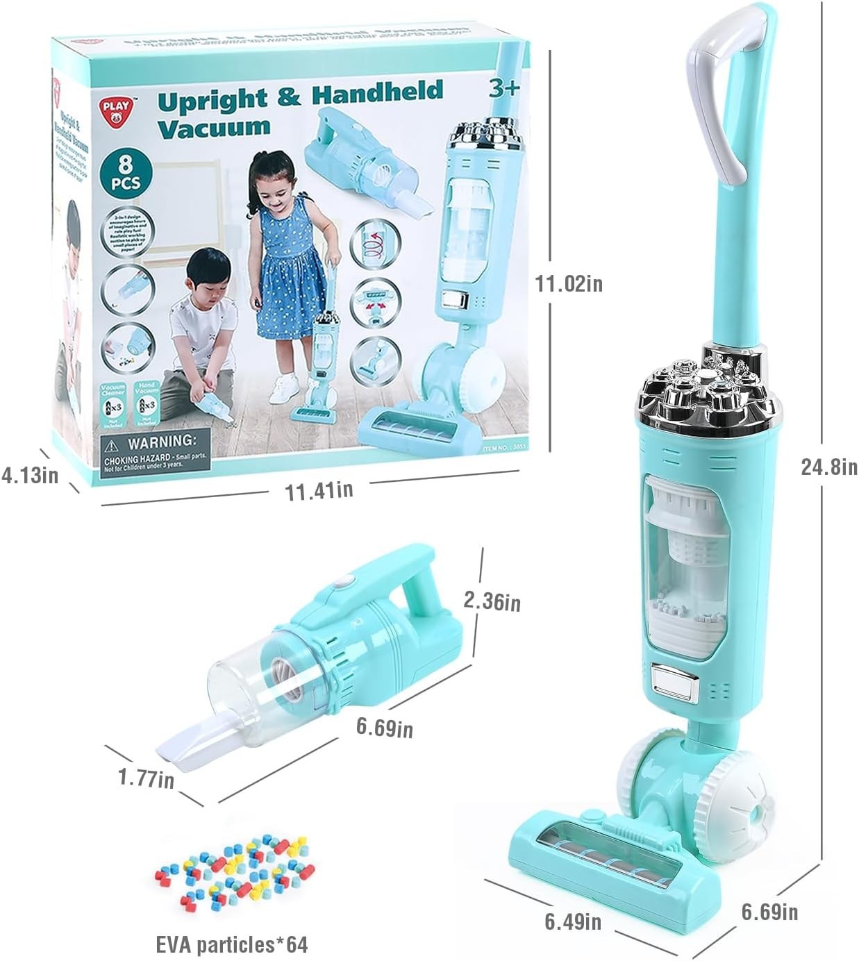 Kids Vacuum Cleaner Toy Set for Toddlers, 2PCS Pretend Role Household