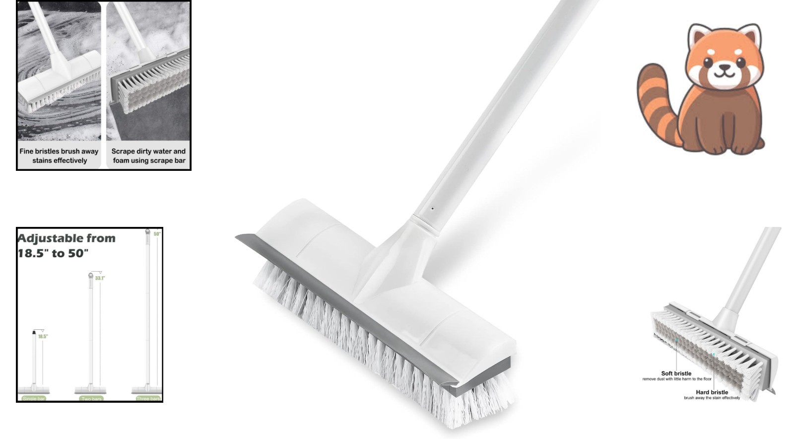 Multi-Surface Cleaning Scrub Brush: Adjustable Long Handle & Scraper Attachment