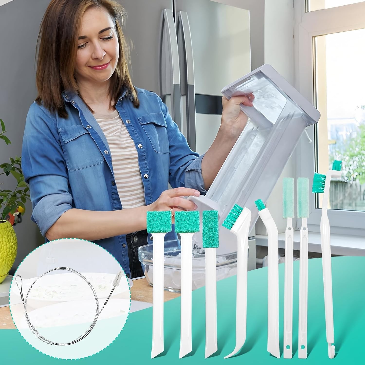 10Pcs Ice Maker Cleaning Brush Kit | 8 Pcs Crevice Cleaning Brush, 2 Pcs Drai…
