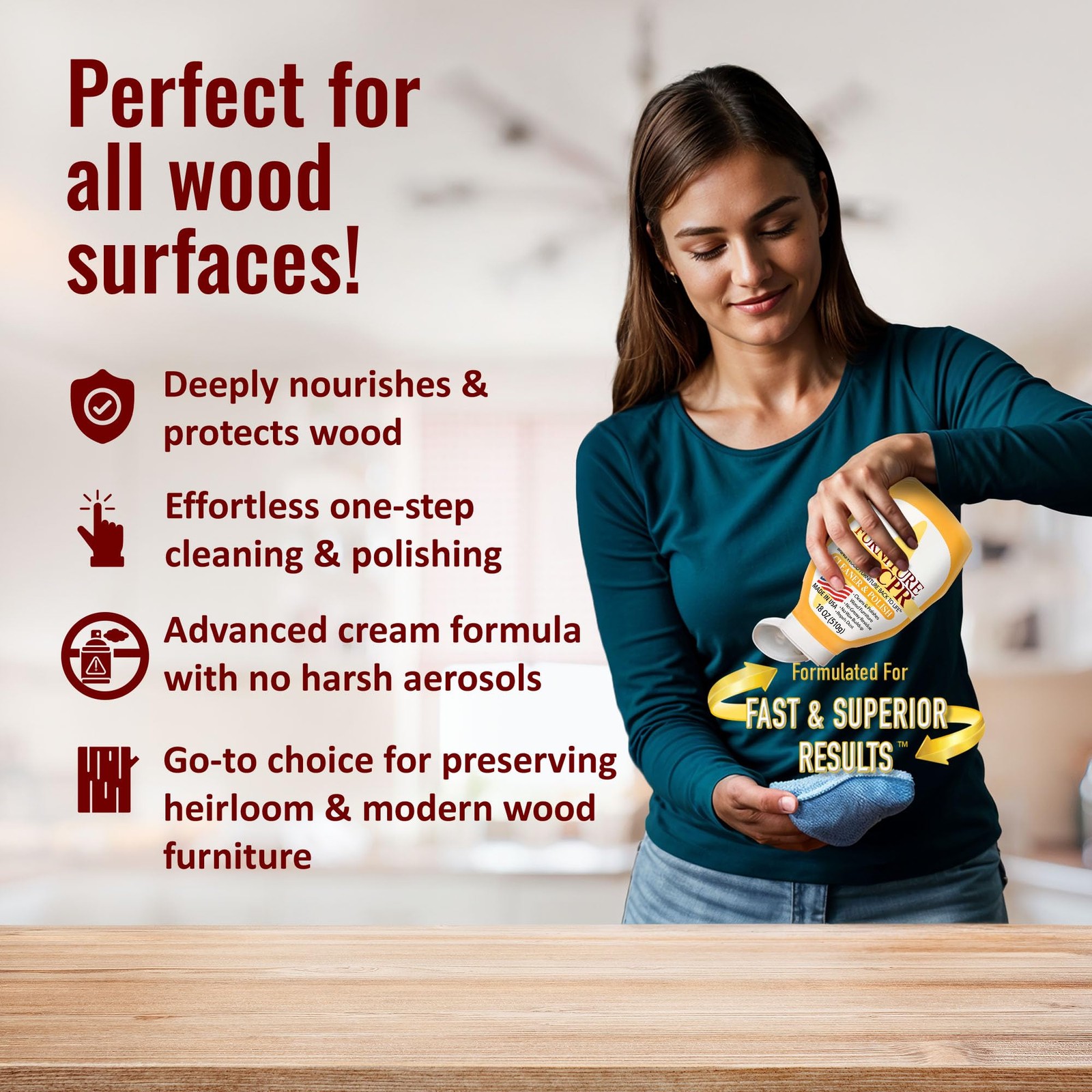 Wood Furniture Cleaners & Polish 18oz-Cabinet Cleaner for Woods Paneling, Doo…
