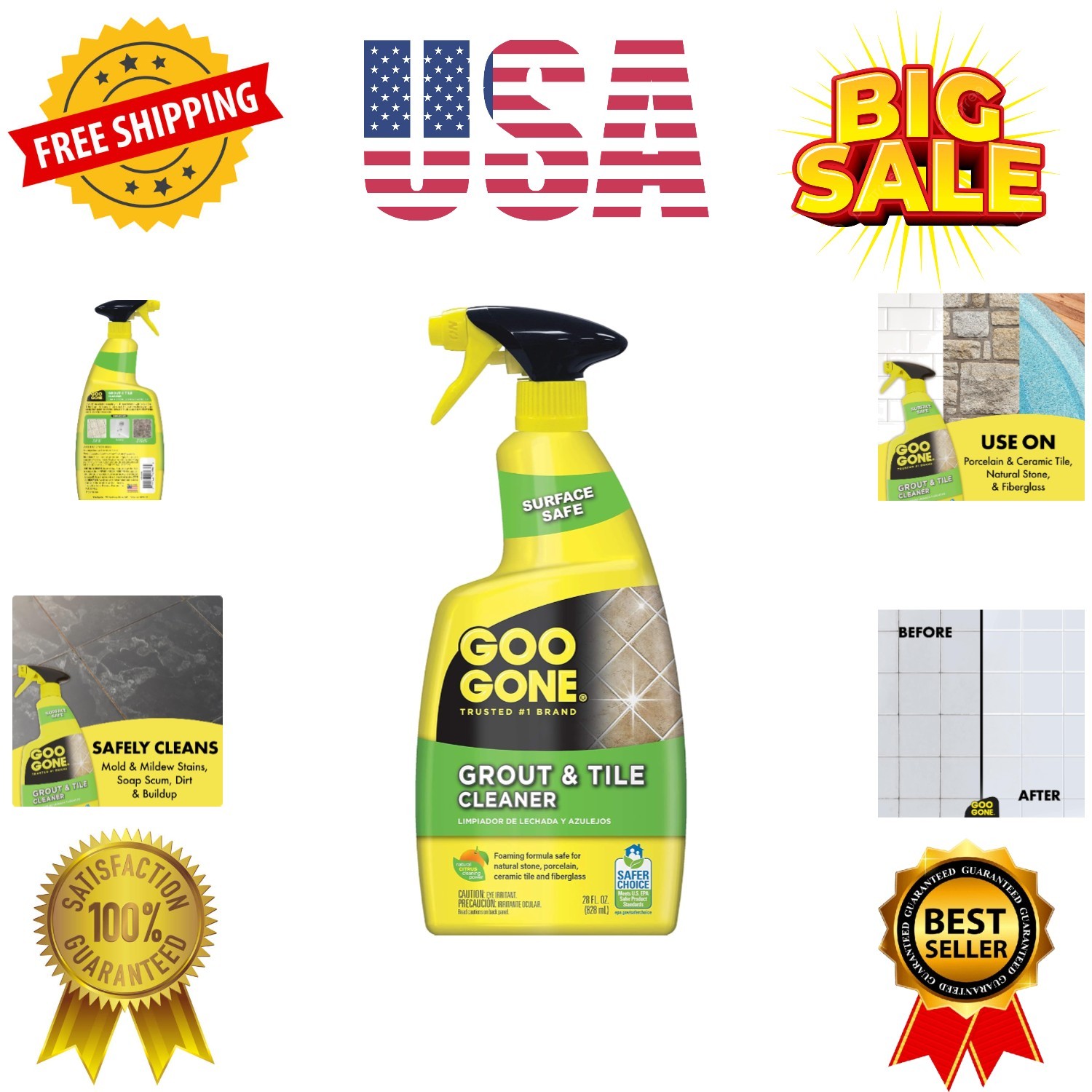 Grout & Tile Cleaner – 28 Ounce – Removes Tough Stains Dirt Caused By Mold Mi…