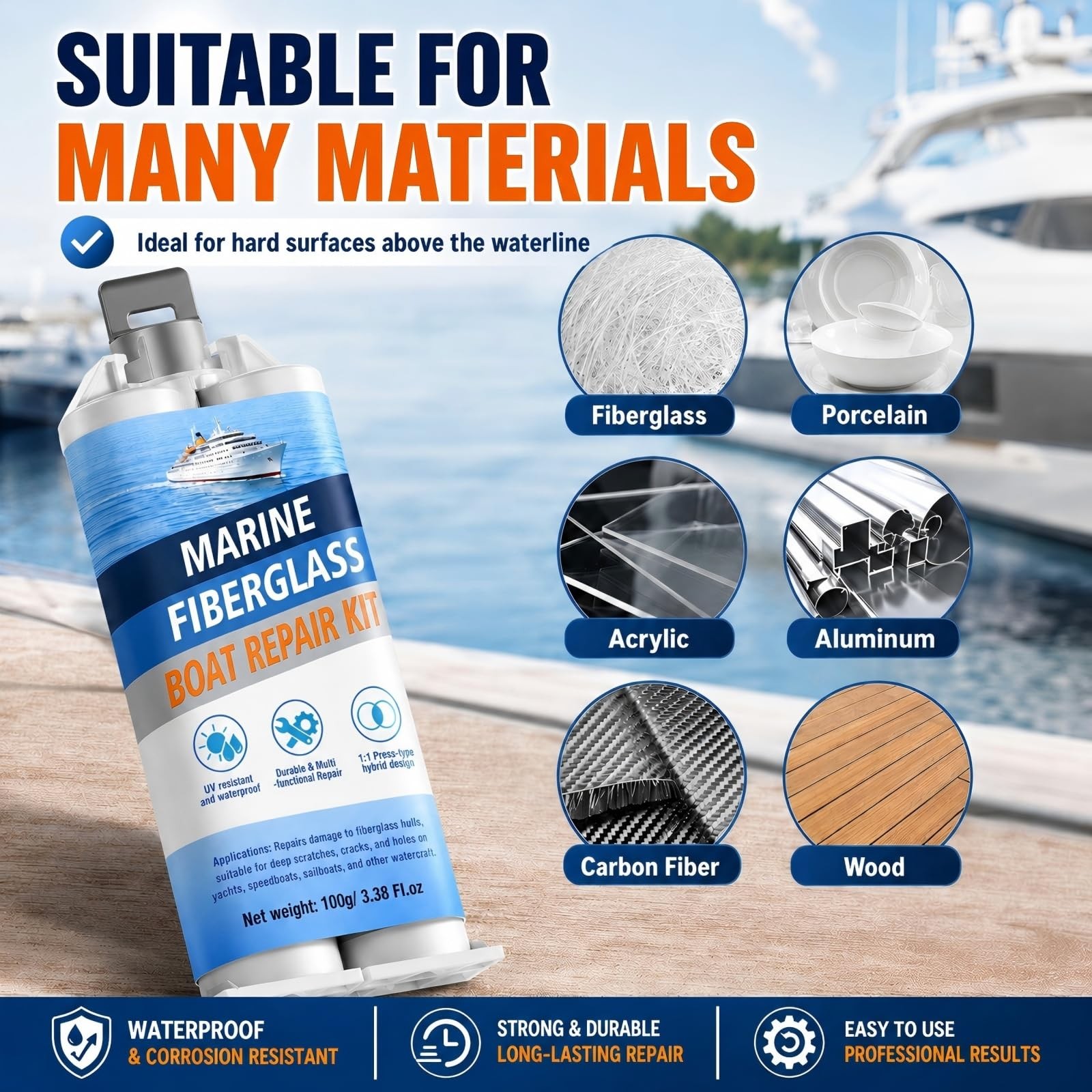 Marine Fiberglass Repair Kit for Boats, Gel Coat Repair Kit with Waterproof E…