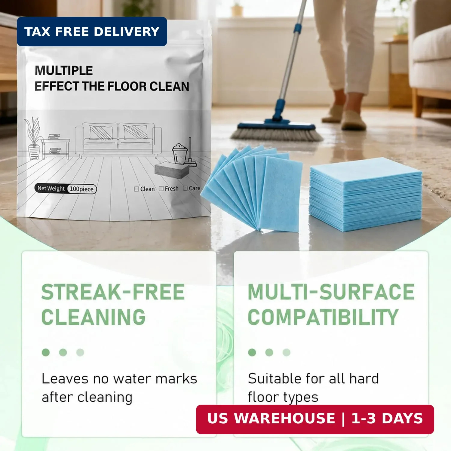 2Pcs Multi Purpose Floor Cleaning Sheet,Quick Shine Floor Cleaner,Multiple Effec